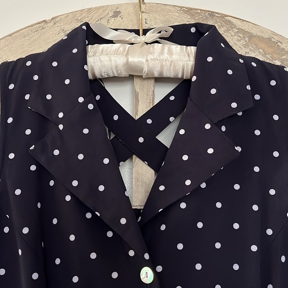 Vintage Navy and White Polka Dot Button Down Sleeveless Sheri Martin Midi Dress - Picture 5 of 10